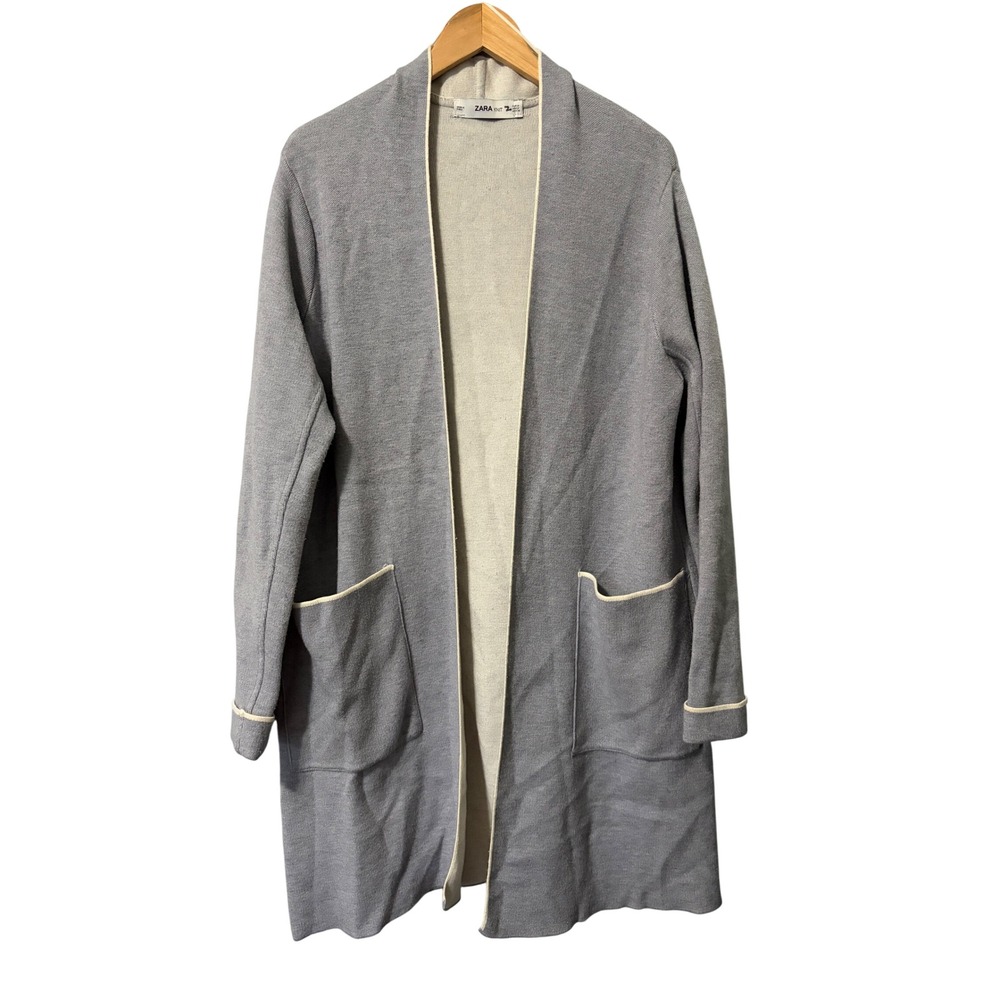 ZARA‎ KNIT Open Front Cardigan Gray Long Sleeve Pockets Women M